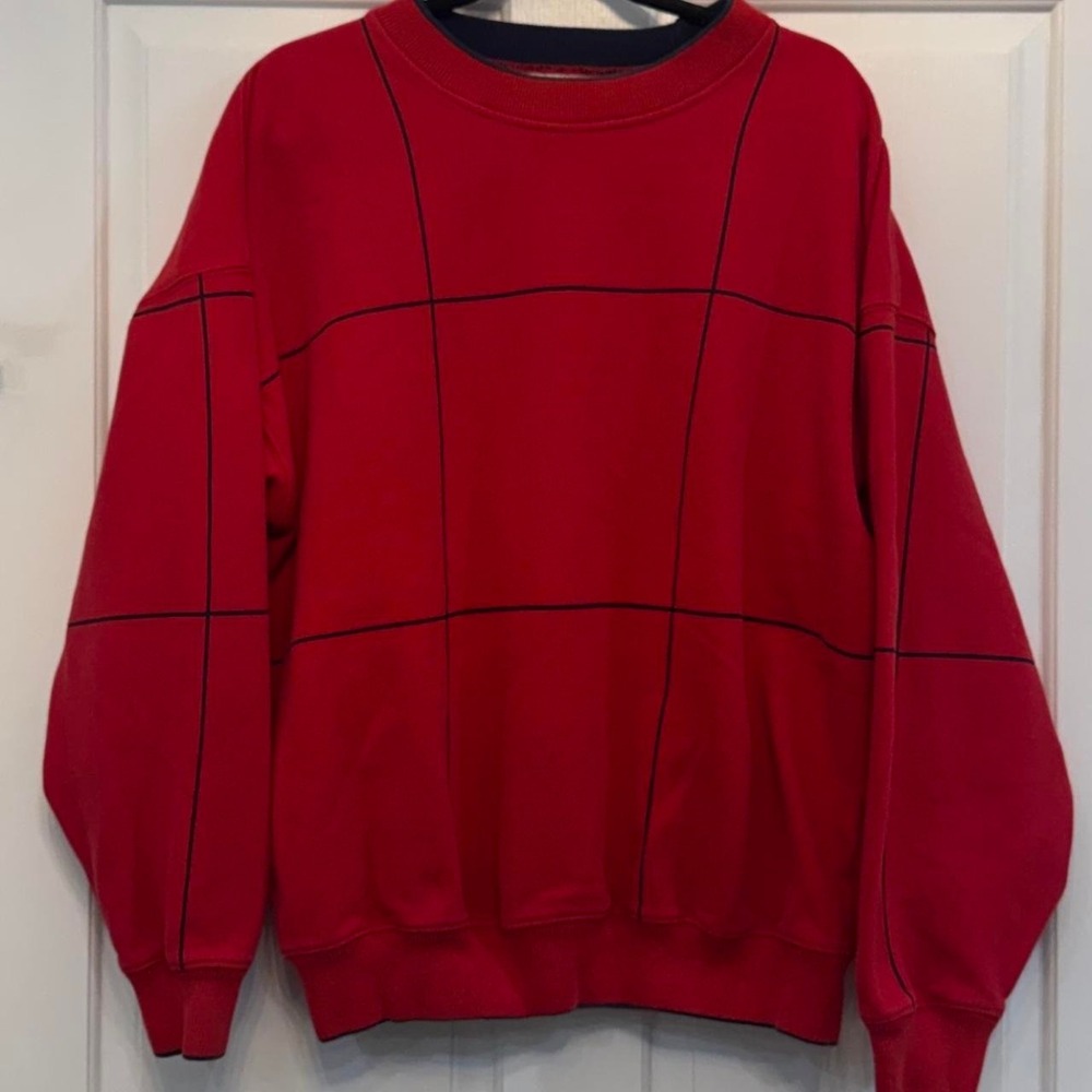 Vintage Slazenger Golf Red Navy Grid Crewneck Sweatshirt Size XL Hong Kong